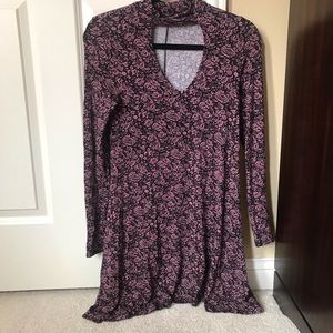 Express Black and Pink Floral Long Sleeve Dress